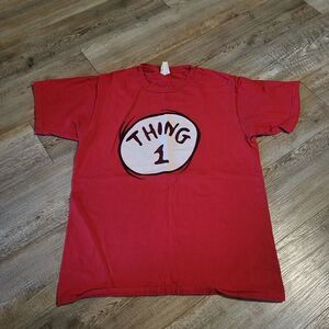 Port & Company Dr. Suess Thing 1 Graphic Crew Neck Tee Shirt Mens Size Small
